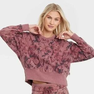 Joy Lab Women's Cropped Sweatshirt XS‎ Infinity Marble Purple Long Sleeve